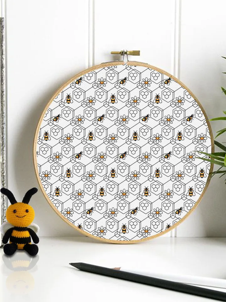 Bee geometric blackwork pattern PDF Honeycomb seamless pattern, Backstitch repeating pattern embroidery, Bee cross stitch download PDF #W2