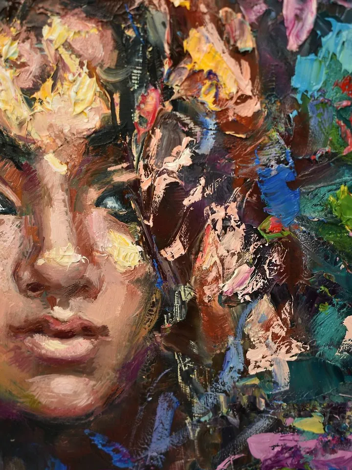 Girl Painting Original Painting Portrait Woman Artwork Flowers