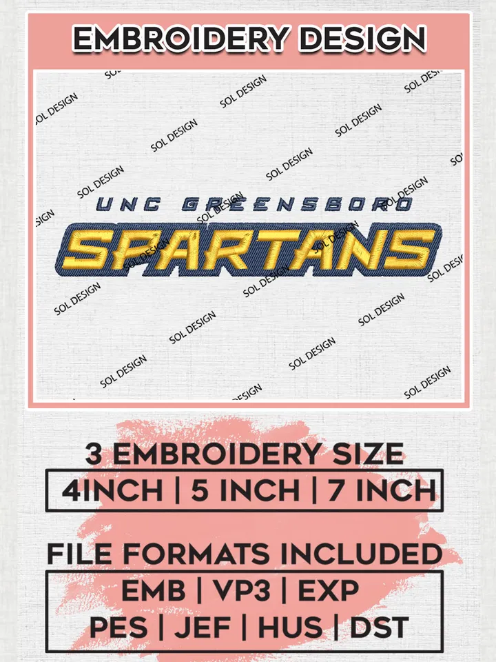 UNC Greensboro Spartans College Team Word Logo Embroidery Design Files, NCAA UNC Greensboro Spartans Machine Embroidery, NCAA Teams, 3 sizes, NCAA Machine embroidery designs, Digital Download