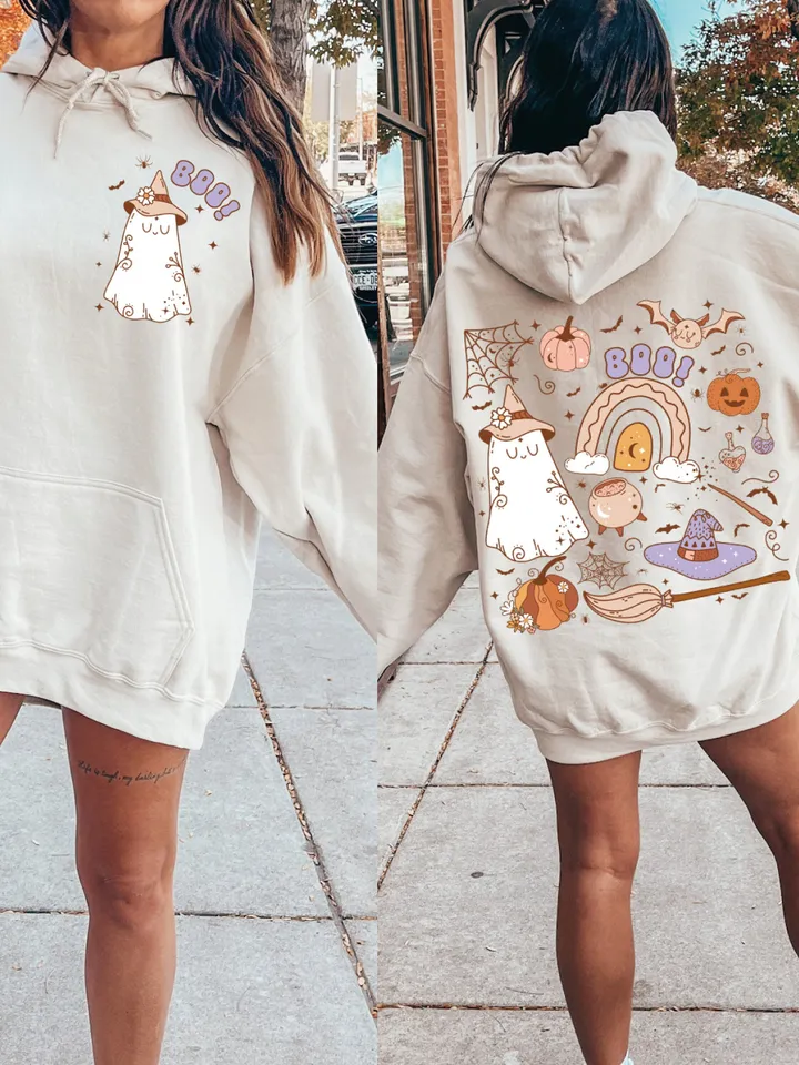 Cute Ghost Png, Back and Front Boo Png, Retro Halloween Png, Halloween Sublimation, Kid Shirt Design, Spooky Halloween Png, Fall Sublimation