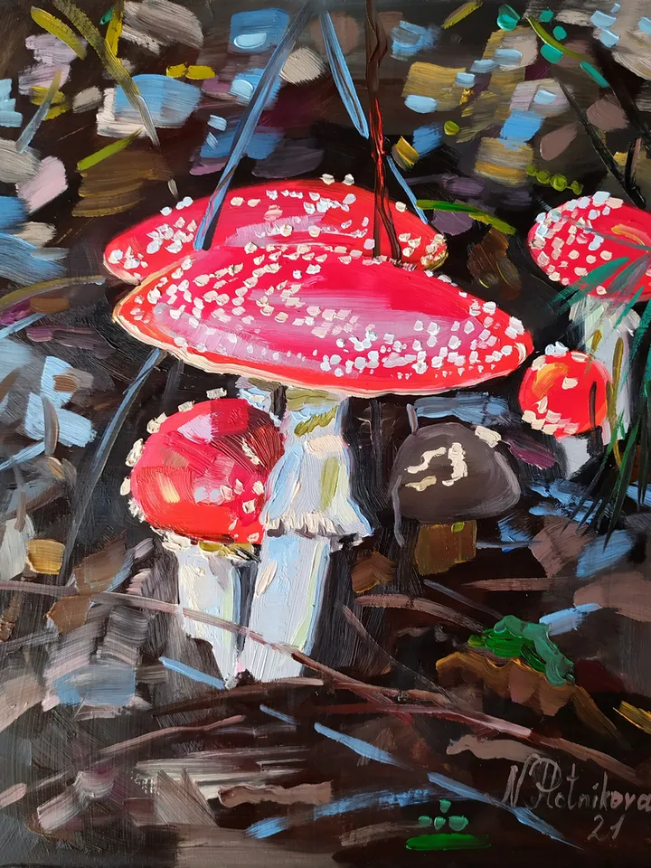 Mushroom painting Fly Agaric Original Art 10 by 8 inches Amanita Wall Art Mushrooms artwork original oil painting