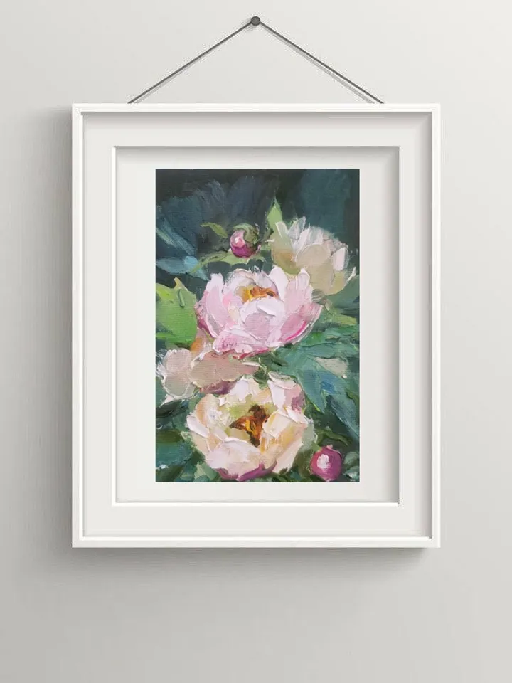 Pink Peonies Original Art Wall Art Oil Painting Flowers impasto Artwork Canvas Art Small Painting 6 by 4 inches