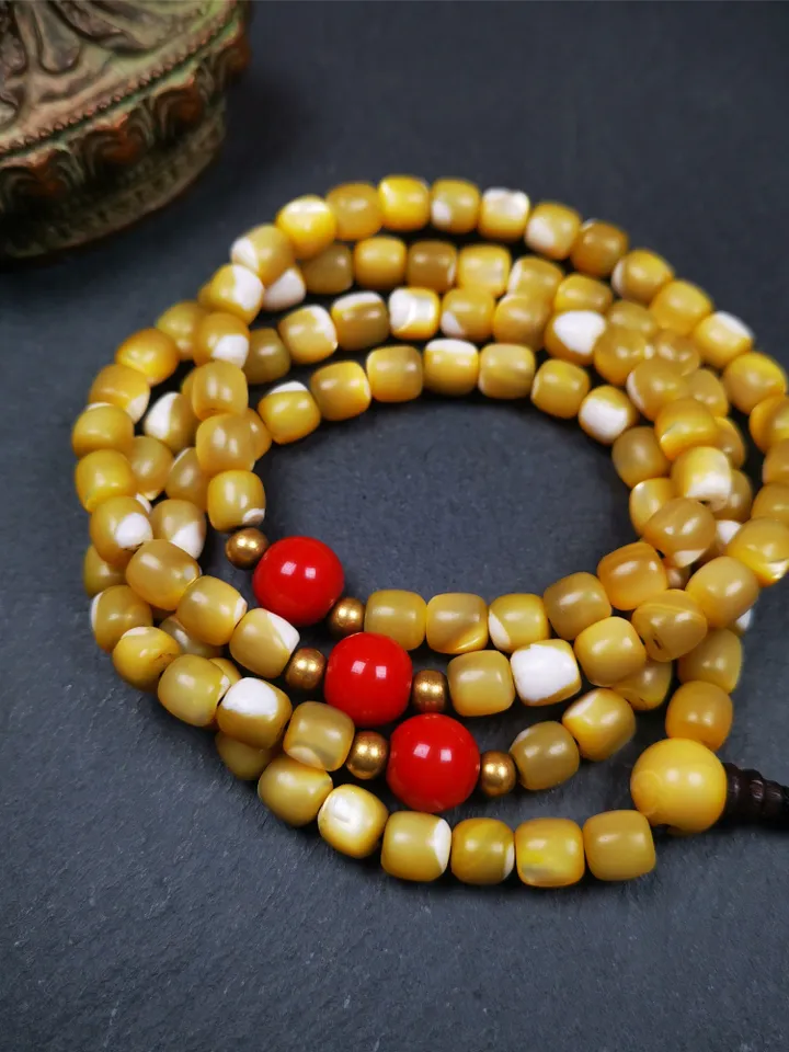 Gandhanra Old 108 Tibetan Mala,Fish Bone Prayer Beads,Rosary for Meditation,Diameter 0.26", Circumference 30"