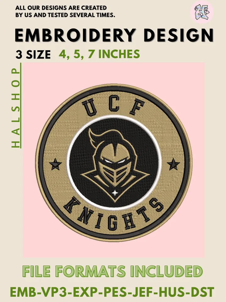 NCAA UCF Knights Round Logo Embroidery, NCAA UCF Knights Logo Embroidery Files, NCAA Teams, Machine Embroidery Designs, Digital Download