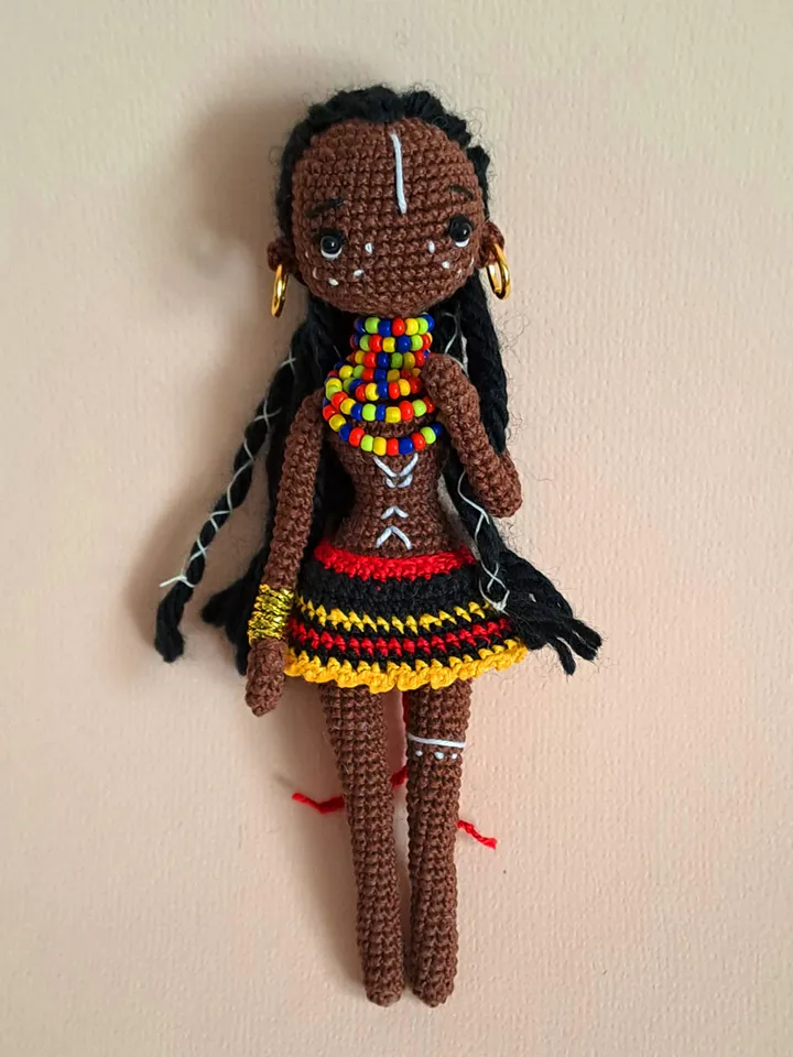 Crochet African doll, Handmade Doll. National African doll. miniature Black crochet doll