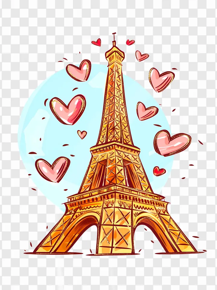 Eiffel Tower Transparent PNG clipart for Valentines Day illustration Paris summer 2024