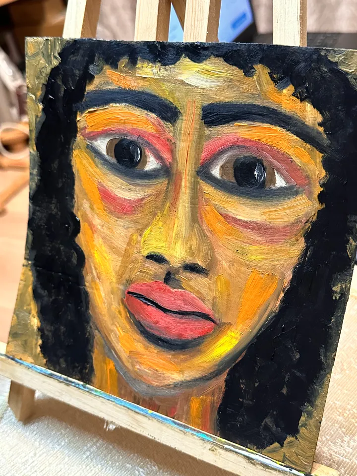 Oil Painting Abstract Portrait of a Young Man Male Art People Cardboard 8x8 inches 20x20 cm Miniature Modern Art Abstraction Unframed Wall Decor
