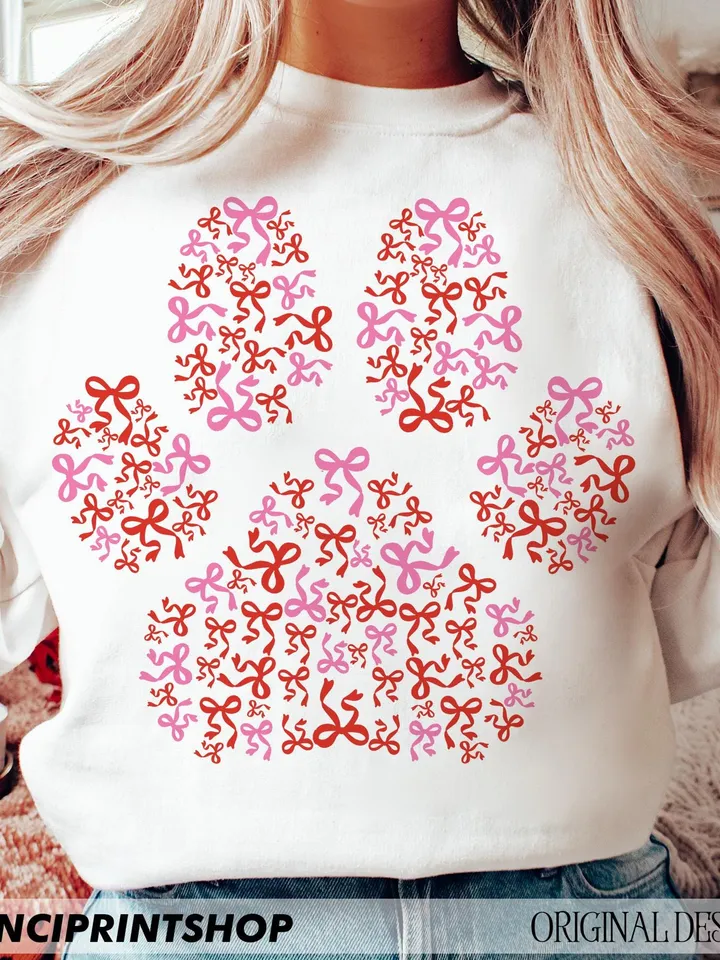 Dog Valentine Coquette Heart Png, Pink Bow png, Dog Mom png, Dog Paw Print Heart Png, Dog Lover png, Valentines Day png,Valentines Shirt png