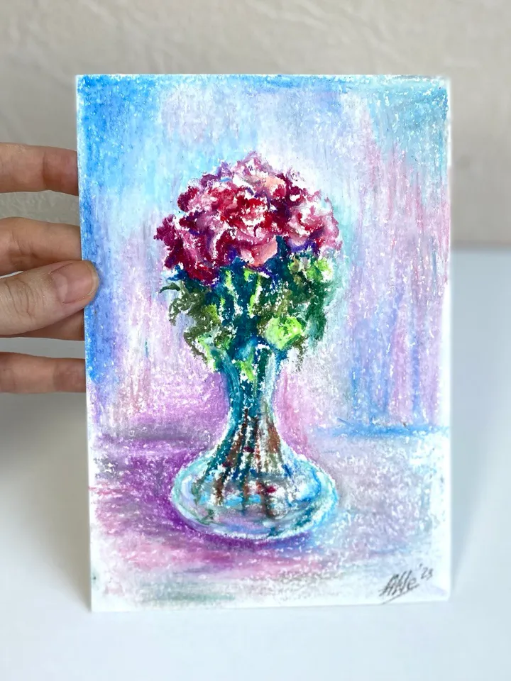 Rose Flower painting Oil pastel painting Still life