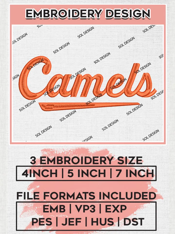NCAA Campbell Football Team Word Logo Embroidery Design Files, NCAA Campbell Fighting Camels Machine Embroidery, NCAA Teams, Game Day, 3 sizes, NCAA Machine embroidery designs, Digital Download