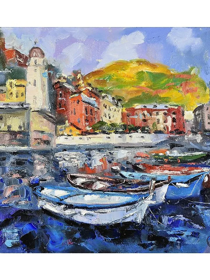 Italy Painting Italian Landscape Original Artwork Cinque Terre Impressionism