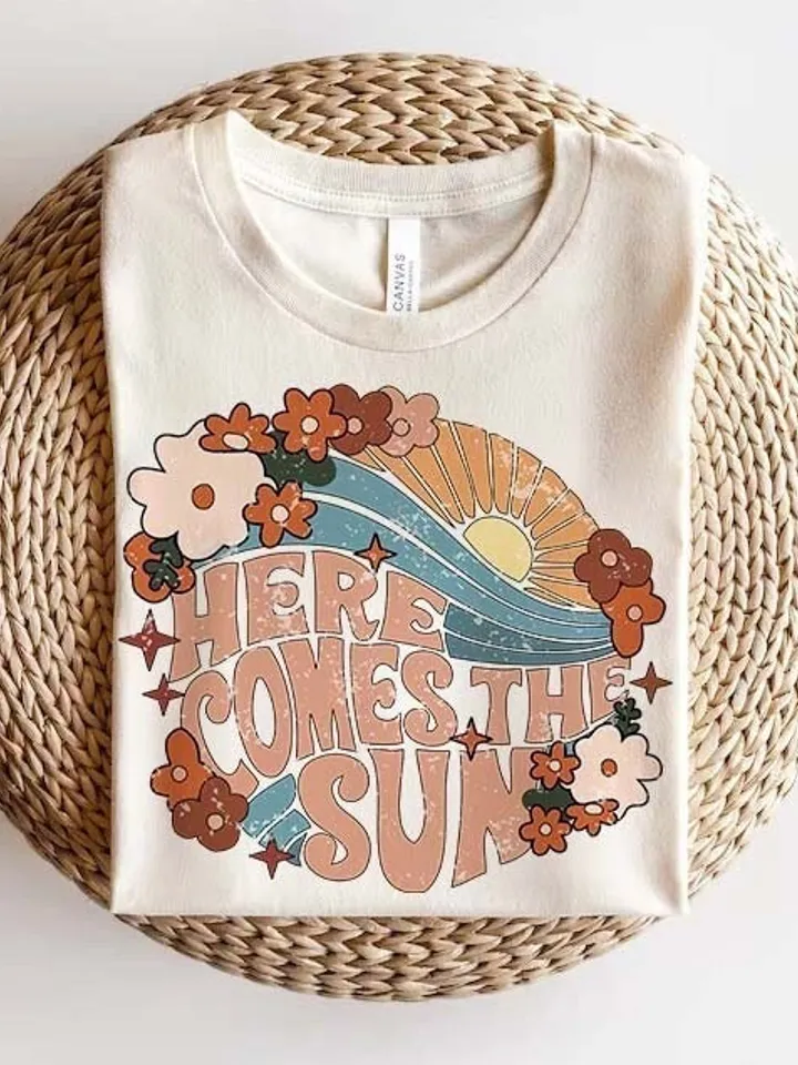 Here comes the sun png | summer png | distressed png | boho png | floral png sublimation | png for sublimation | retro png sublimation