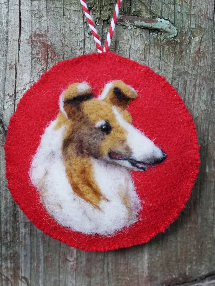 Collie Christmas ornament, pet portrait, needle felted dog ornament, Rough collie, made to order