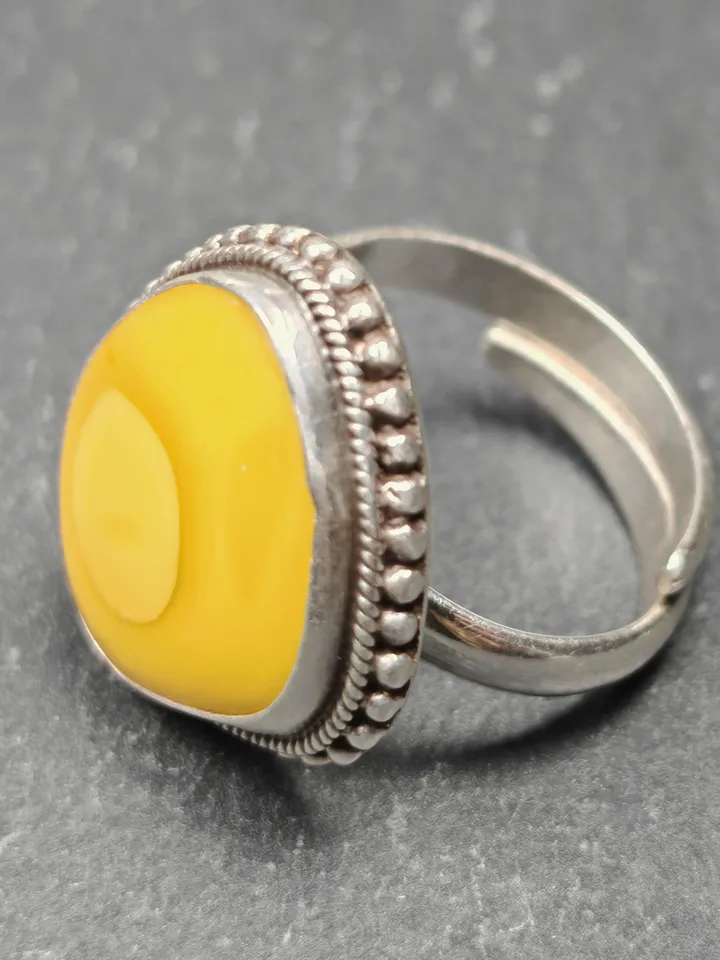 Gandhanra Unique Handmade Tibetan Silver Ring | Random Sahpe Amber Ring | Adjustable Size | Protection Jewelry