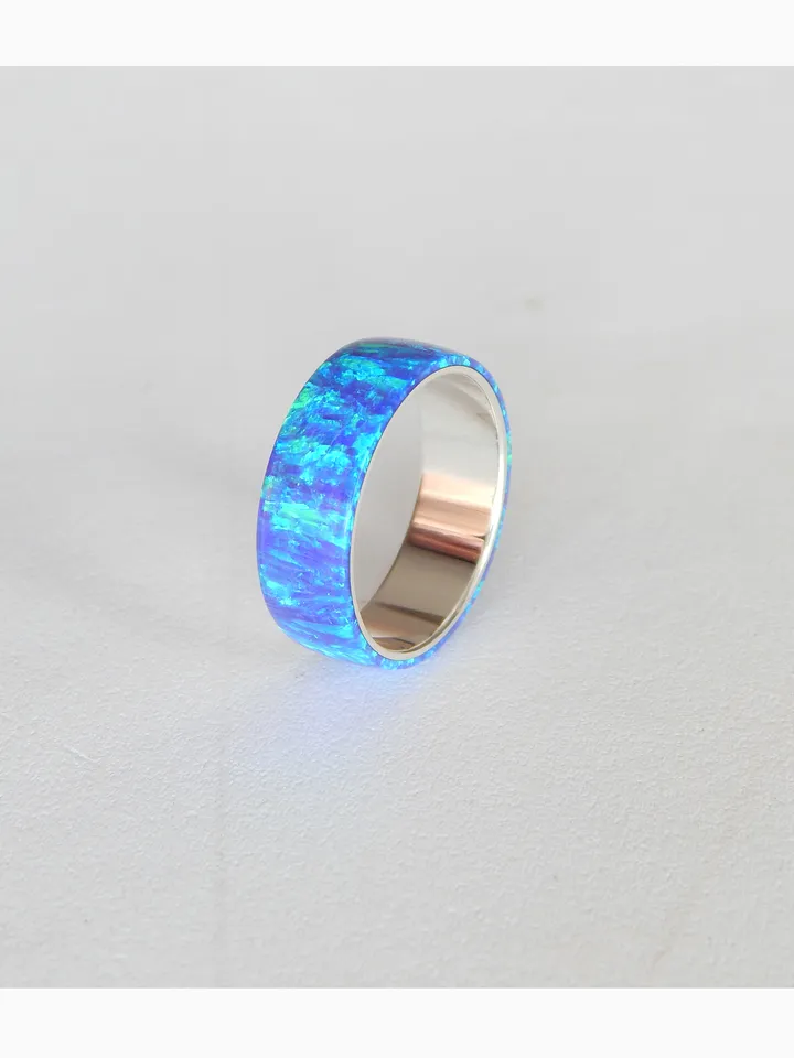 Silver band ring. Silver ring with synthetic opal.