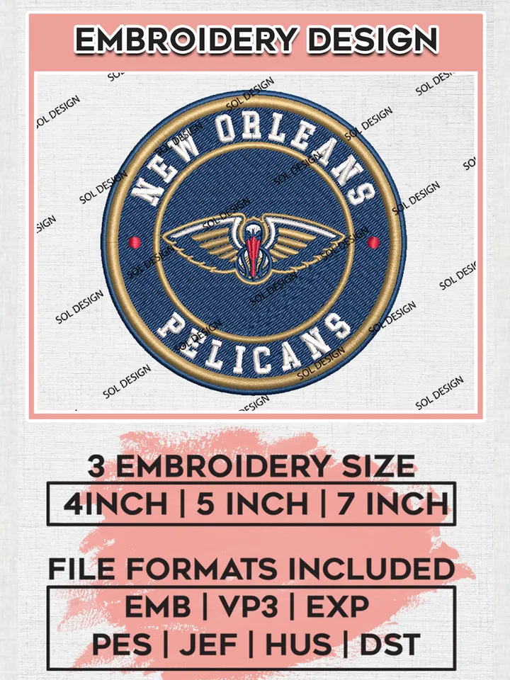 New Orleans Pelicans NBA Basketball Team Logo Embroidery Design, NBA New Orleans Pelicans Logo Embroidery Files, Basketball Team Machine Embroidery, Machine Embroidery Design