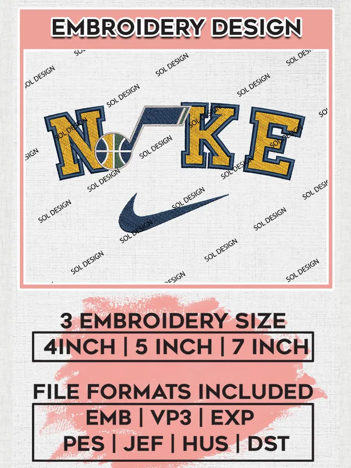 Nike Utah Jazz Machine Embroidery Designs, NBA Utah Jazz Embroidery Design Files, NBA Jazz Logo, NBA Machine Embroidery Designs, NBA Embroidery Designs, Digital Download