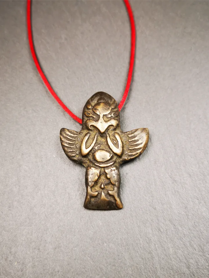 Gandhanra Antique Tibetan Buddhist Amulet Pendant,Garuda,Garula,Suparna,Golden-winged Bird,Made of Thokcha, 1.77"