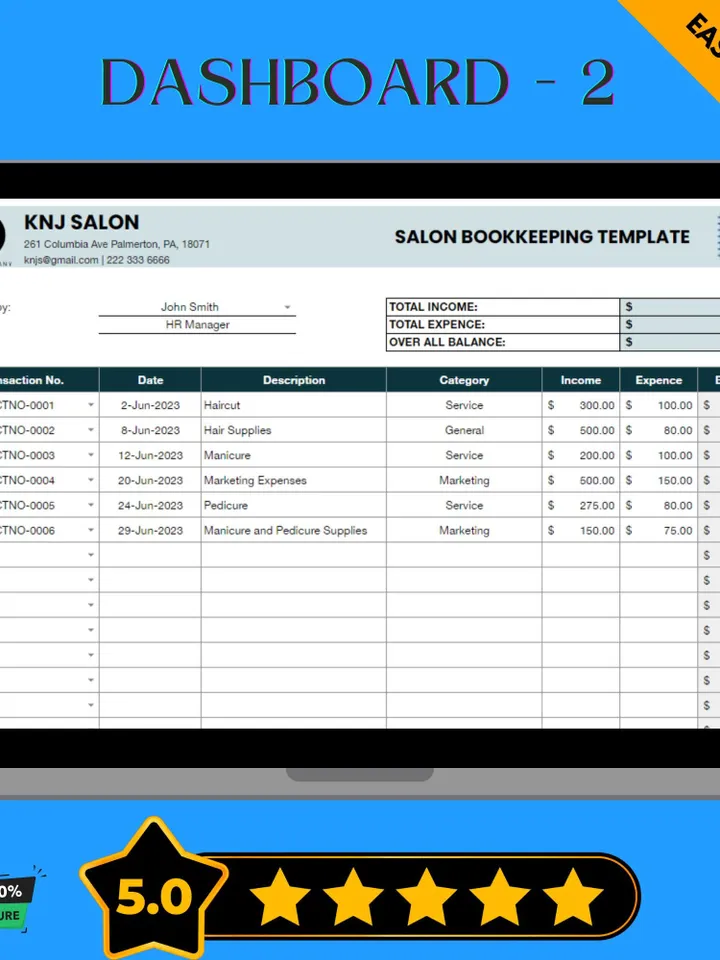 Salon Bookkeeping Template, Editable Google Sheets, Easy to Use, Digital Download for Hair Stylists, Salon Owners, Beauty Professionals