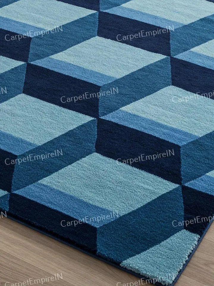 8x10 Area Rug, Geometrical Blue Rug - Modern Blue rug, Wool Rug, Hand-Tufted Floral Carpet, Contemporary, Home Decor 4x6,5x7,6x9,8x10,9x12.