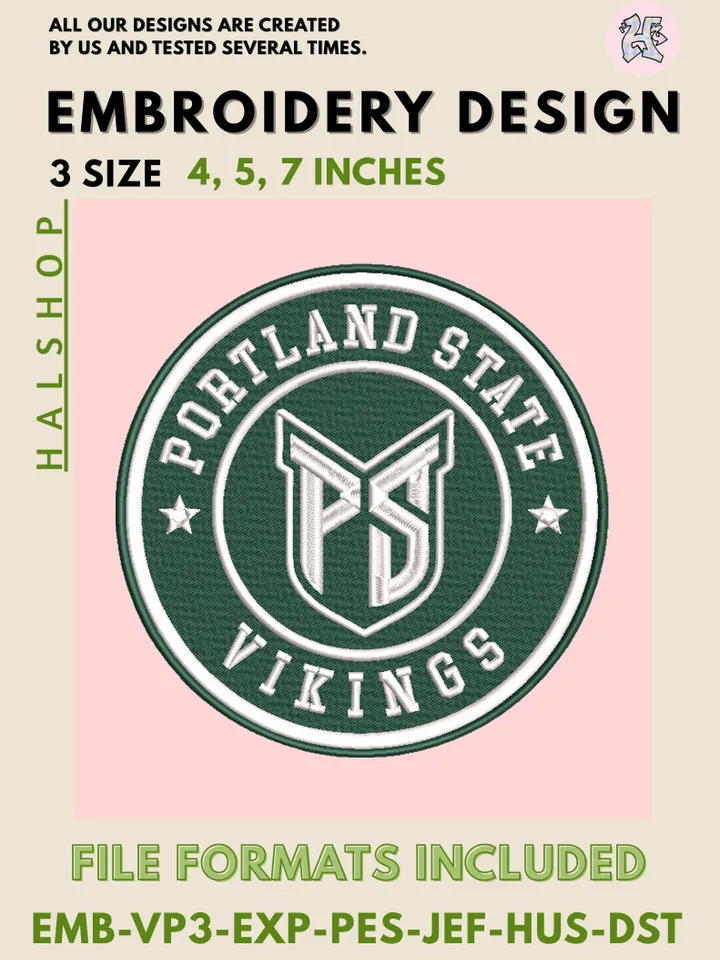 NCAA Portland State Vikings Round Logo Embroidery, NCAA Portland State Vikings Logo Embroidery Files, NCAA Teams, Machine Embroidery Designs, Digital Download