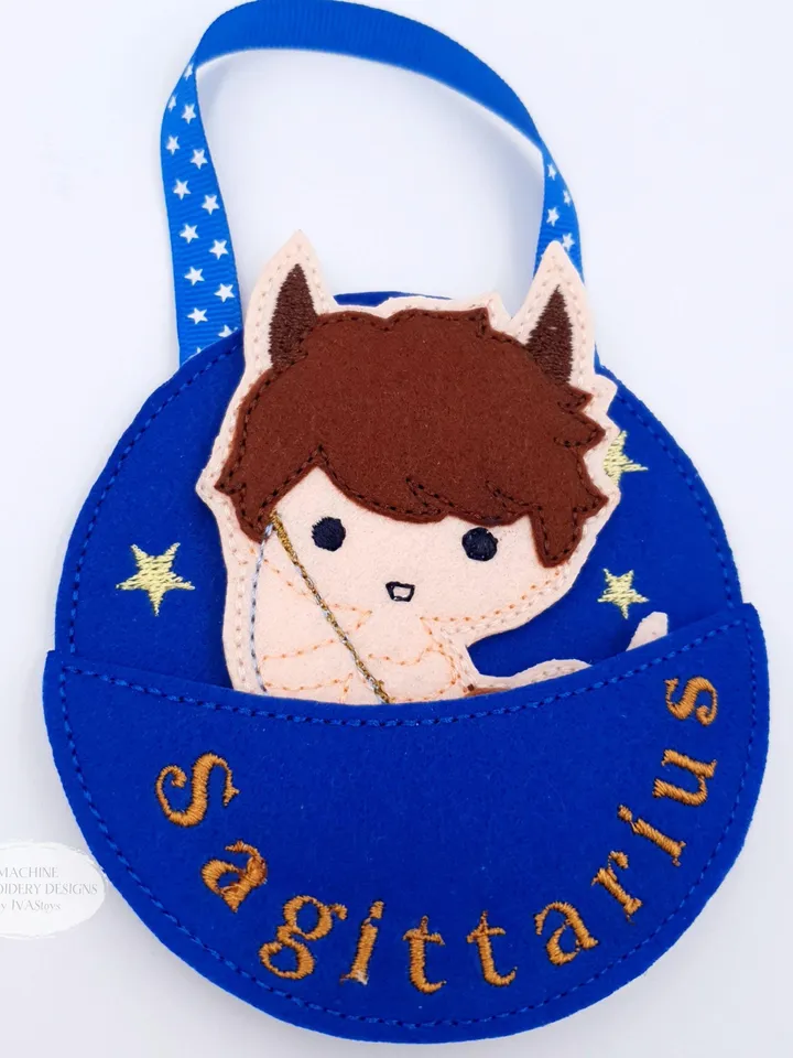 ITH Sagittarius Zodiac Finger Puppet & Bag Embroidery Design, Centaur Archer Toy, 4x4 Hoop Christmas Ornament