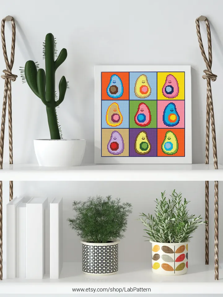 Avocado Andy Warhol Cross stitch pattern | Embroidery Pattern | Instant Download | Embroidery Designs