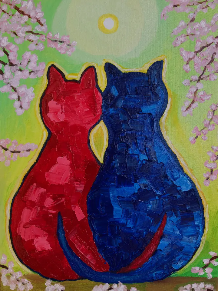 Cats Spring Original Painting Wall Art Oil Painting