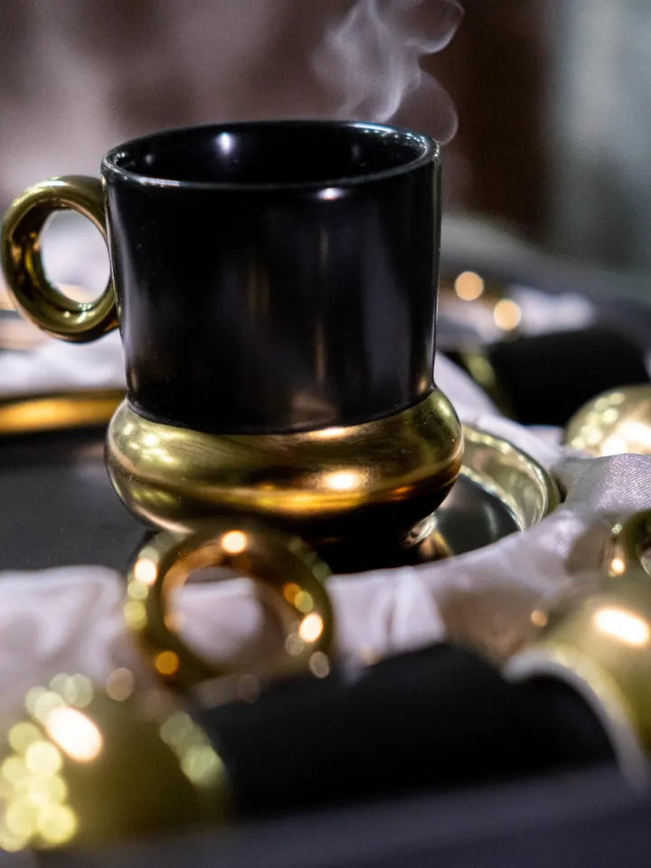 Black And Gold Luxury 12 Pieces Tea Cups And Saucers | Black and Gold Tea Cups | Elegant 12-Pieces Tea Cups
