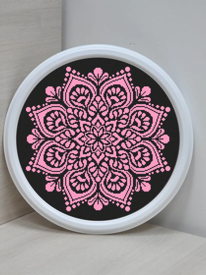 Easy mandala cross stitch pattern download PDF, Floral ornament cross stitch, Monochrome cross stitch chart, Mandala hand embroidery #M113