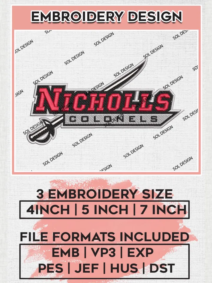 NCAA Nicholls Colonels Team Wordmark Logo Machine Embroidery Design, NCAA Nicholls Colonels Team Design Design files, NCAA Team Embroidery Designs, NCAA Machine Embroidery Designs, Digital Download