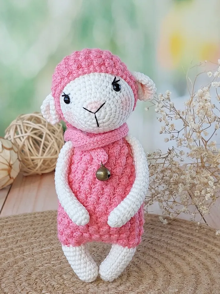 Crochet pattern lamb Shelli in English. Soft toy pattern. Amigurumi crochet pattern. Crochet baby doll pattern. Pattern