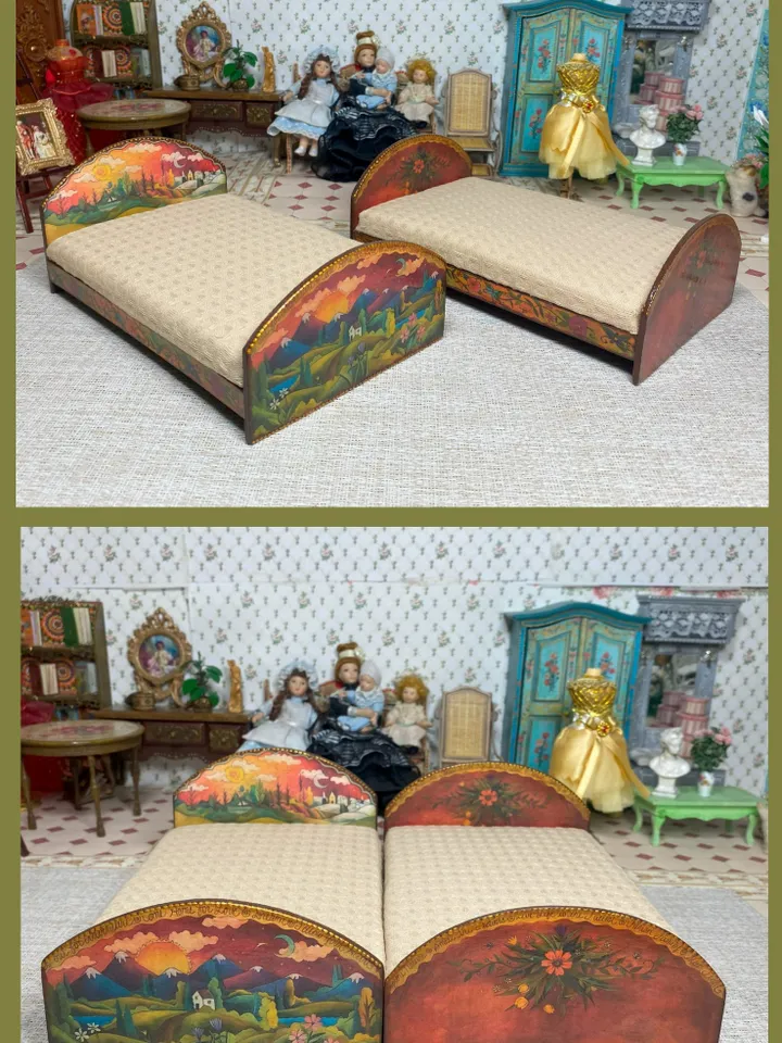 Doll bed. Dollhouse miniature. 1:12. Handmade. Dollhouse bed.