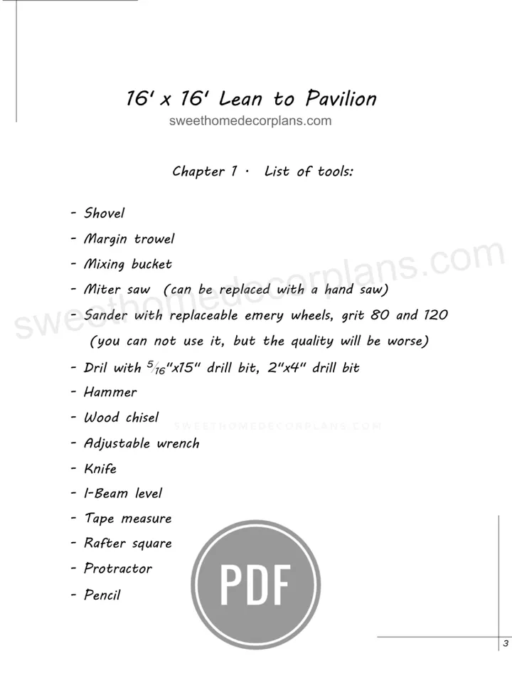 Diy 16 x 16 lean to pavilion plans in pdf. Carport plans. Wooden covered gazebo outdoor plans. Timber frame backyard pavilion plans.