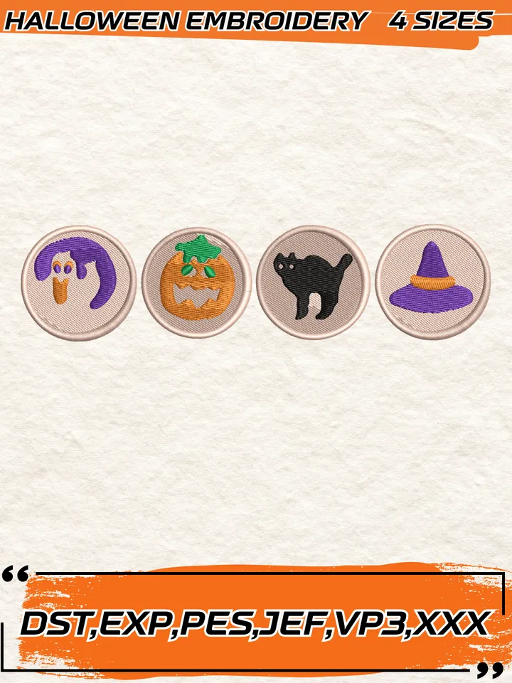Sugar Cookie Embroidery Design, Halloween Spooky Cat Pumpkin Ghost Dessert Embroidery,Halloween Embroidery Design,4 Sizes, Digital Download