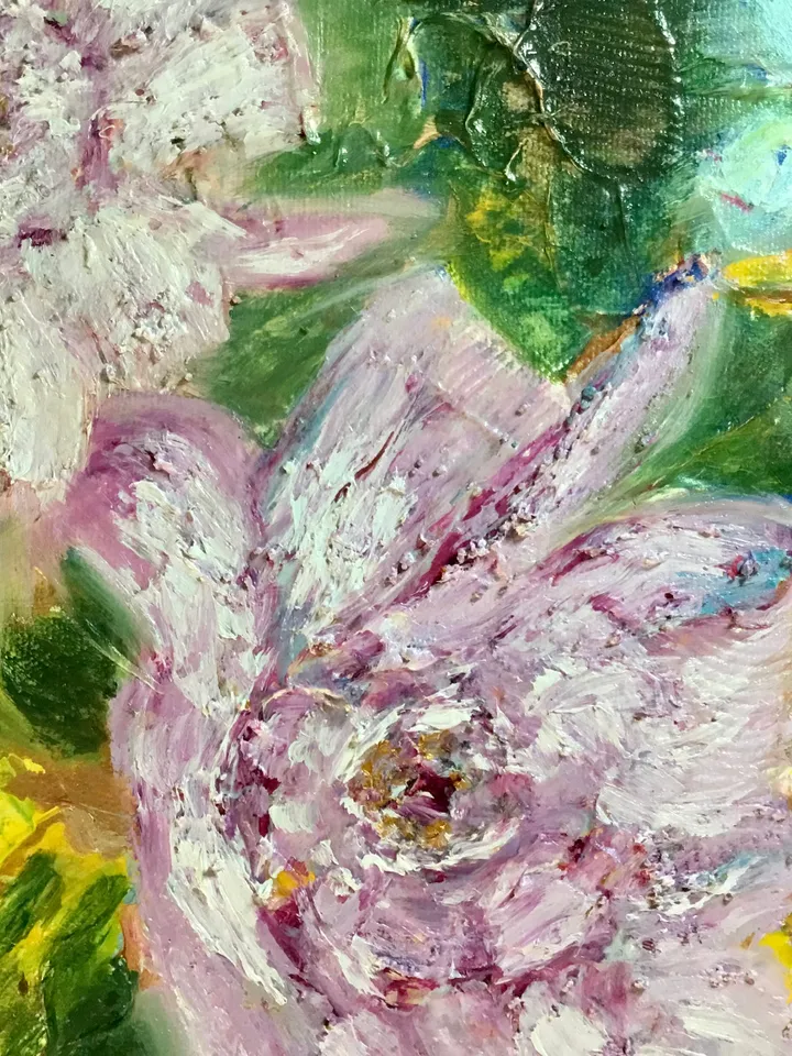 Flowers painting ,Abstract flowers on fantasy background,acrylic mix media painting.