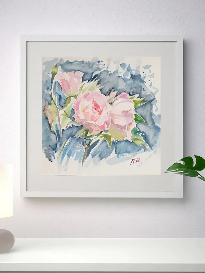 Rose Painting Floral original art 6 by 6 Pink Flower watercolor Pink rose wall art Rose aquarelle by Natalia Plotnikova