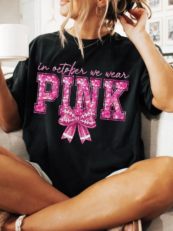 In October We Wear Pink png, Football Pink Out png, Breast Cancer Football Png, Breast Cancer Awareness PNG, Pink Ribbon, Game Day Football