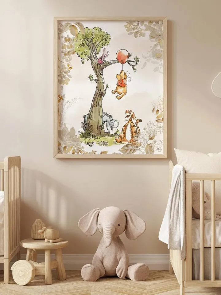 Winnie the Pooh Nursery print, nursery decor printable wall art; Hundred Acre Wood kids room watercolor art; digital download