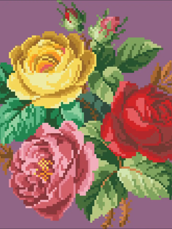 Antique Cross Stitch Pattern Three Roses Digital Download PDF