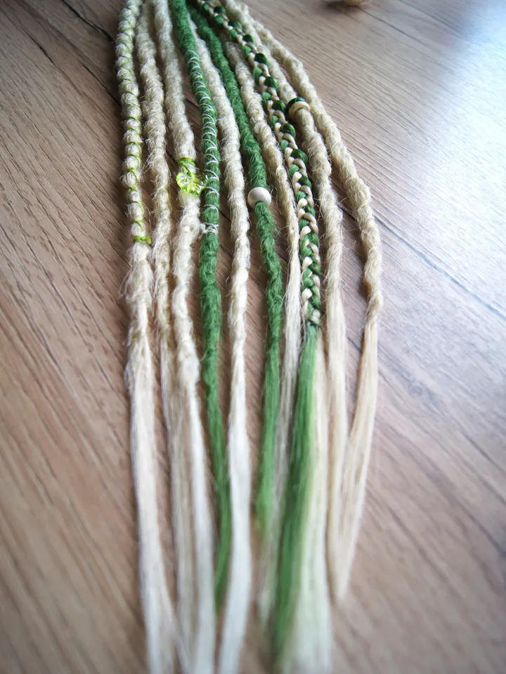 Dreads on Hairband Green Blonde Ponytail Synthetic Dreadlock Extensions Braided Boho Hair Festival Hippie Hair Accessory