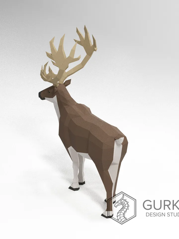 Reindeer Papercraft, Deer, Digital Template, PDF Download, Gurko, 3D Low Poly, Pepakura, Origami Sculpture, Paper Party Decoration, DIY Gift