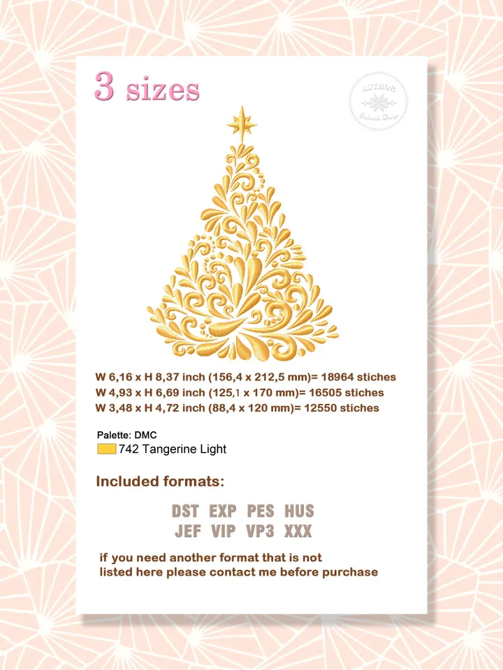 Christmas tree embroidery design, Christmas machine embroidery pattern 3 size, Embroidery files christmas ornaments instant download #R21