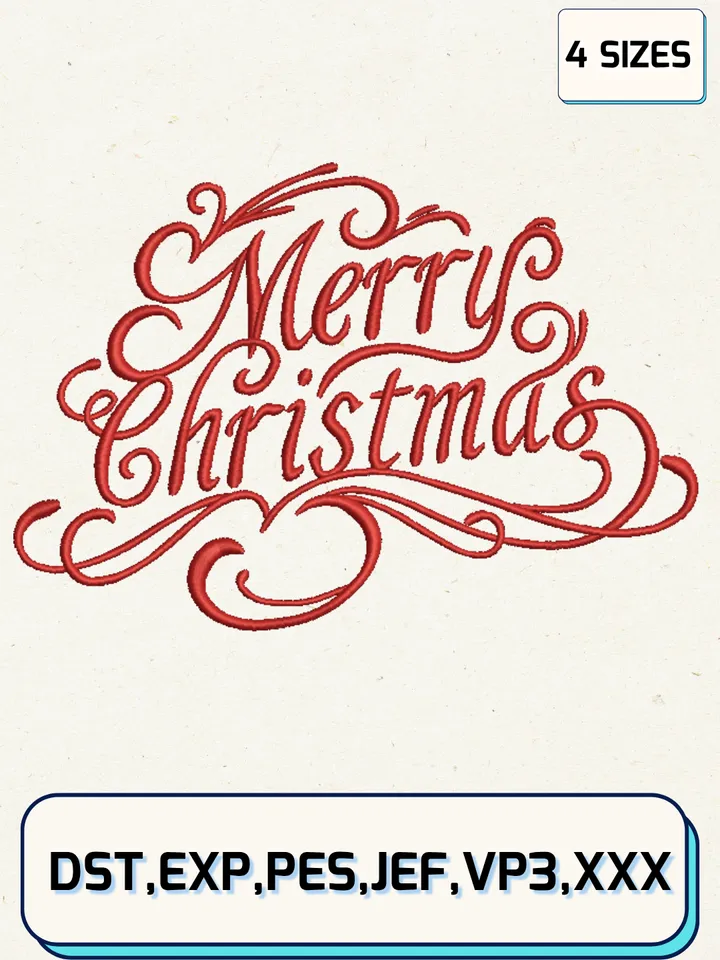 Merry Chrismas Embroidery Designs,Christmas Embroidery Designs,Machine Embroidery Files,4 Sizes