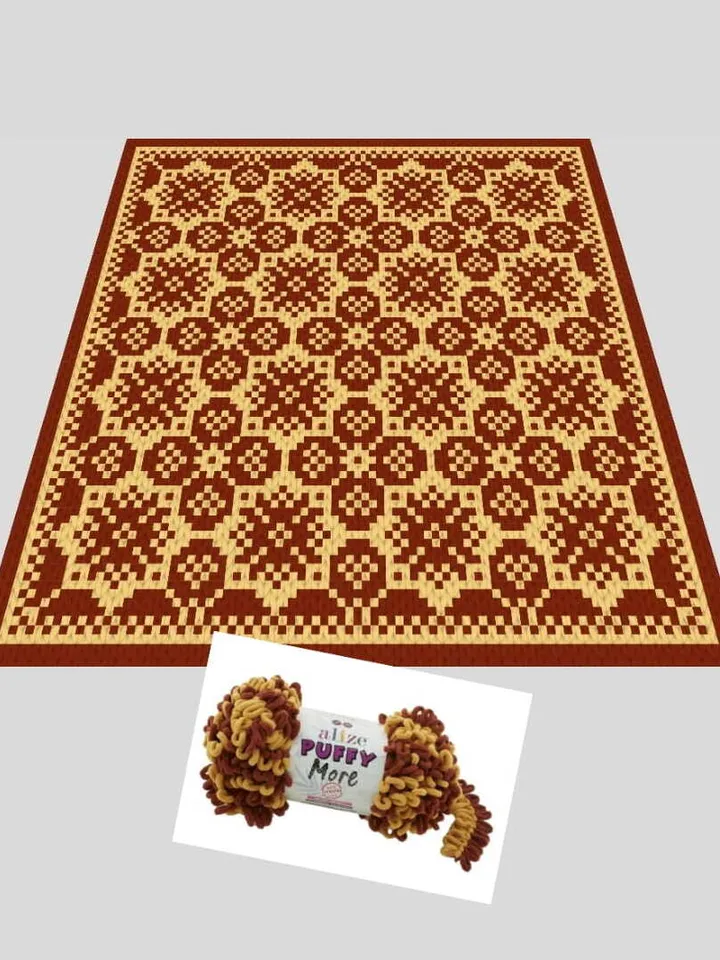 Flowers Lace Mosaic-Loop yarn Finger knitted blanket pattern