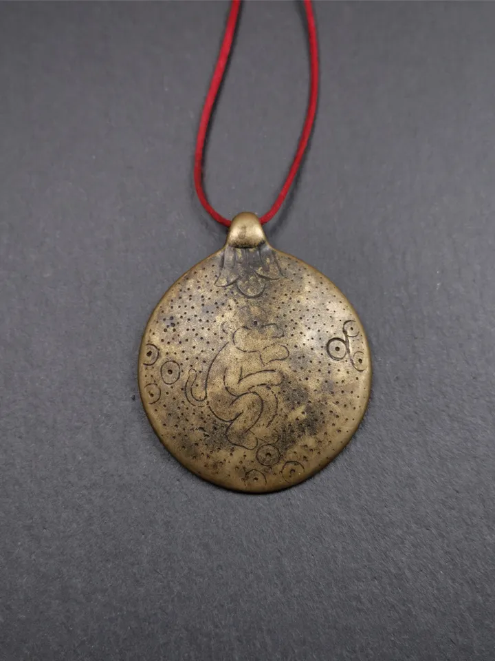 Gandhanra Handmade Tibetan Buddhist Amulet,Melong Mirror, SIPAHO(srid pa ho),Jiugong Bagua Badge,made of Brass,1.8"