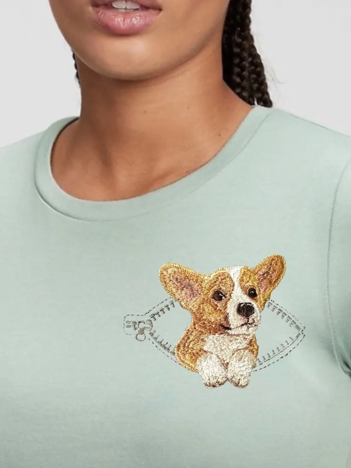 Corgi in a zipper pocket Miniature realistic machine embroidery design Pet design Dog realistic pattern corgi embroidery pattern