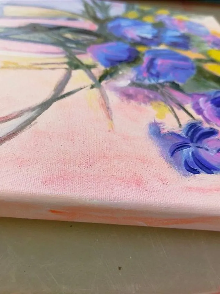 Original oil painting on canvas, Garden still life, 30x30 cm.