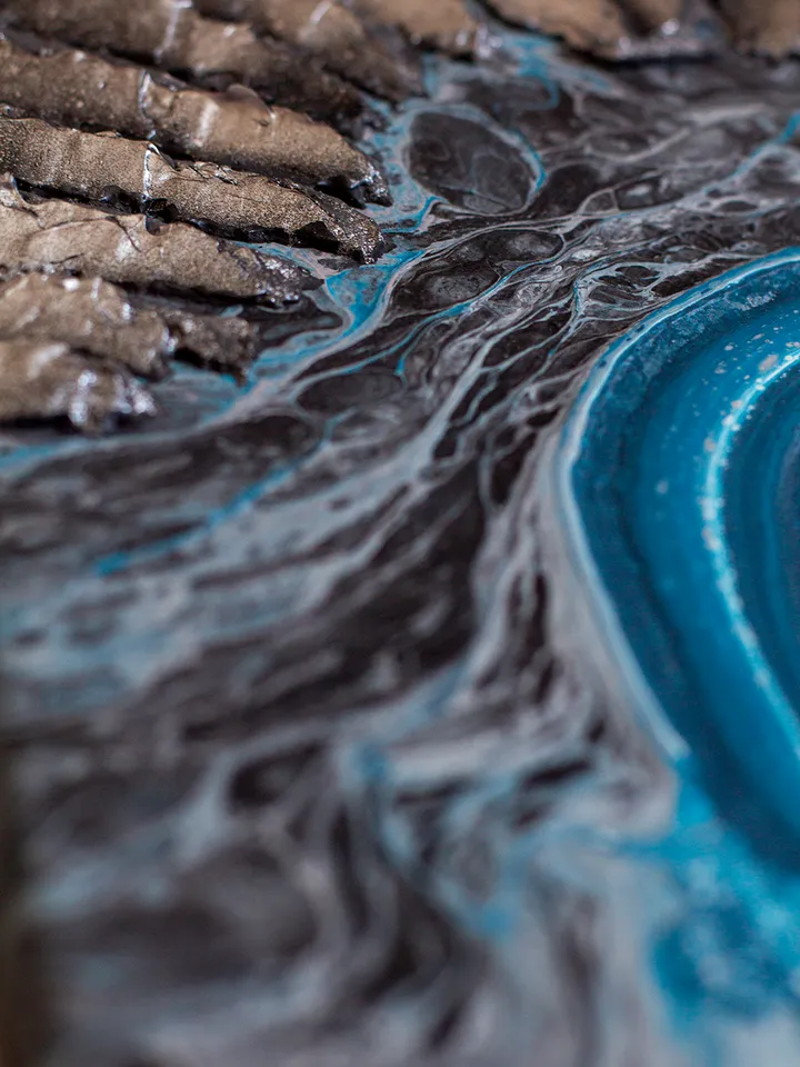 Waterscape wall art | Modern Abstract Sea Painting | 3D Effect Acrylic Art on Canvas | Handmade Artwork | Blue Square painting