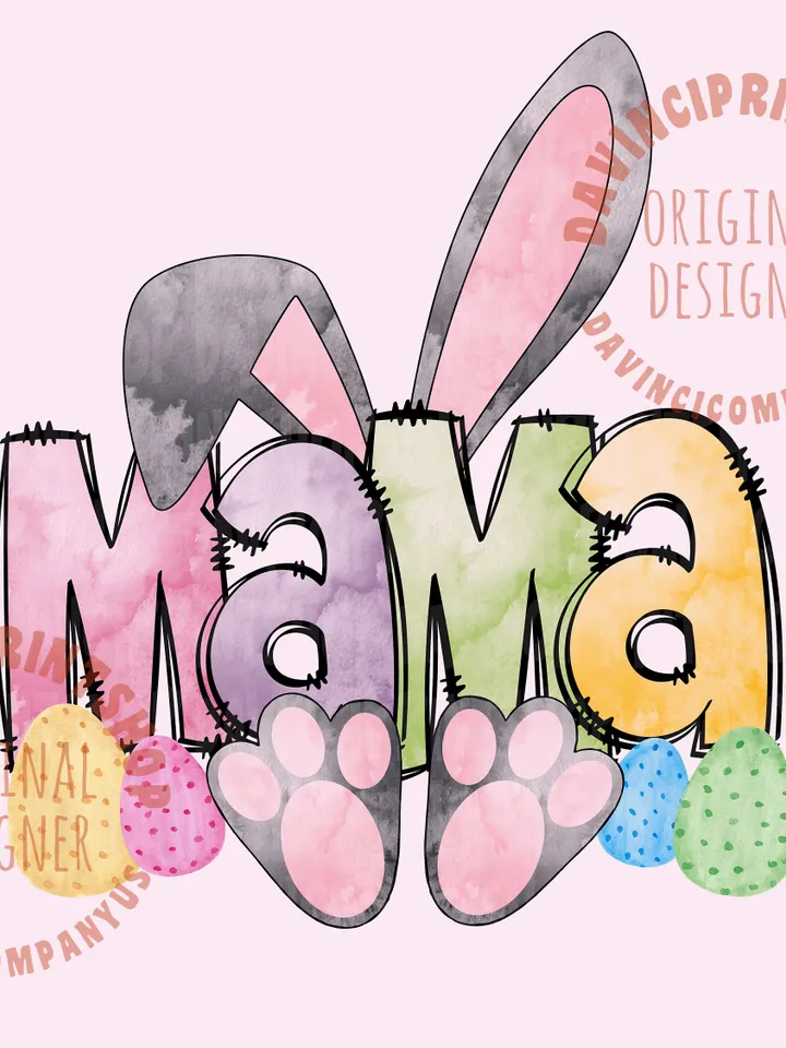 Watercolor Doodle Bunny Mama PNG, Digital Download with Doodle Letters, Easter PNG, Easter Design File For Sublimation, Digital Download
